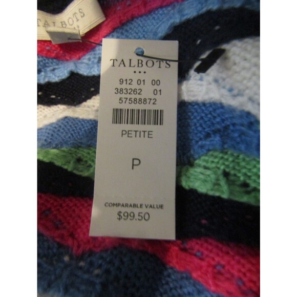 Talbots V Neck Cardigan Scallop Stripe Sweater Button Front NWT Retail $99 Sz SP - Picture 8 of 8